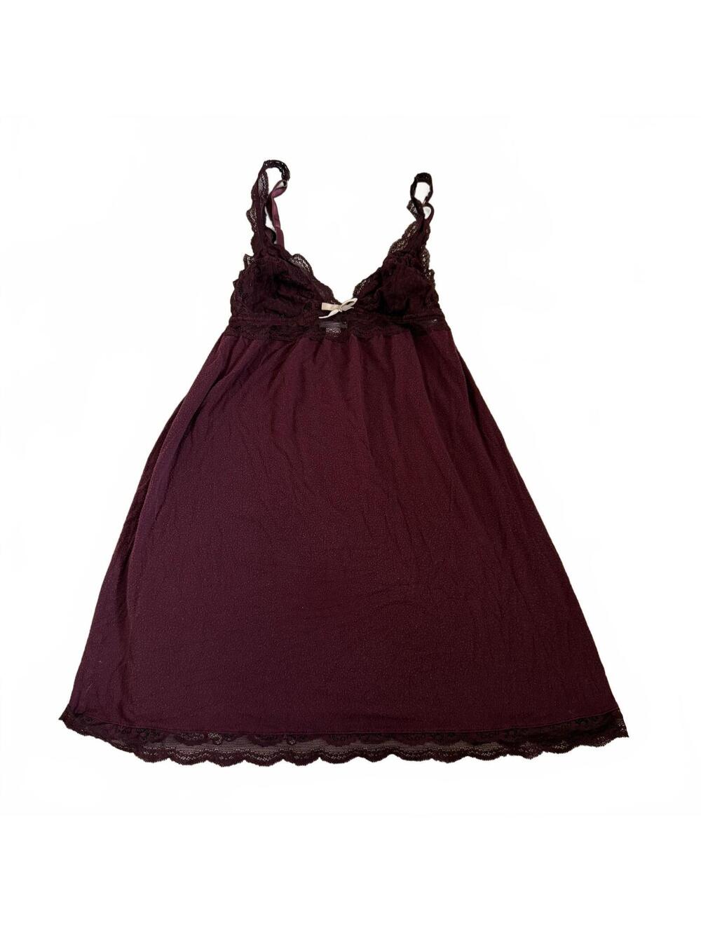 Eberjey Lace Trim Babydoll Chemise Nightgown Women's S Burgundy Coquette